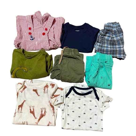 Carter's Other - Bundle 6M Baby Boy 8PC Set Lot Short Sleeve Tops Nautical Shortall Shorts